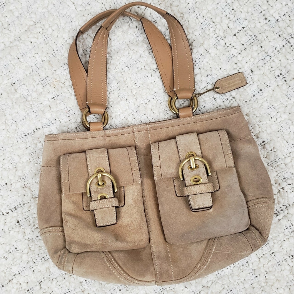 🎀 Y2K Camel Suede Luxury Coach Shoulder Bag